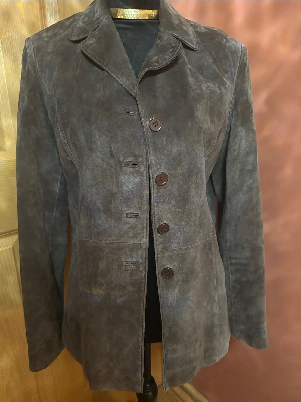 JohnPaulRichard Brown Suede Button-Front Leather Jacket